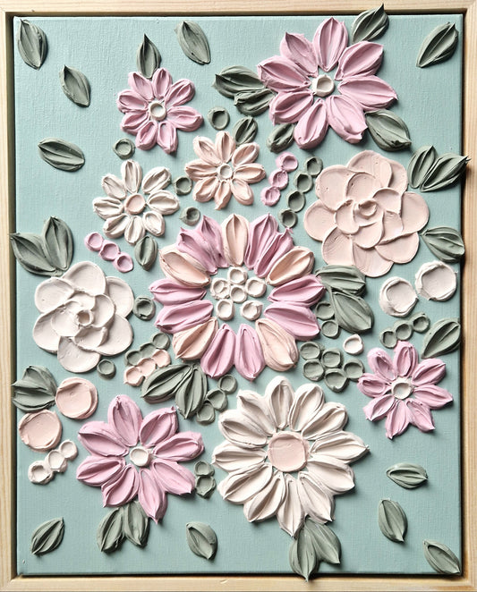 Handgefertigtes 3D Strukturbild Gentle Sage auf Keilrahmen, 31x26 cm – Sandra Lilian Art Schweiz