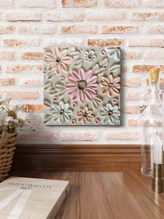 3D Textured Art "Calming Rose" an der Wand – florales Kunstwerk im modernen Wohnzimmer, Scandi Boho Stil