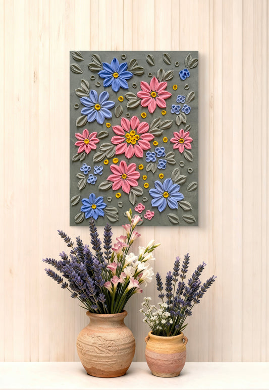 Botanisches Relief Strukturbild an der Wand – Wanddekoration handgefertigt Schweiz