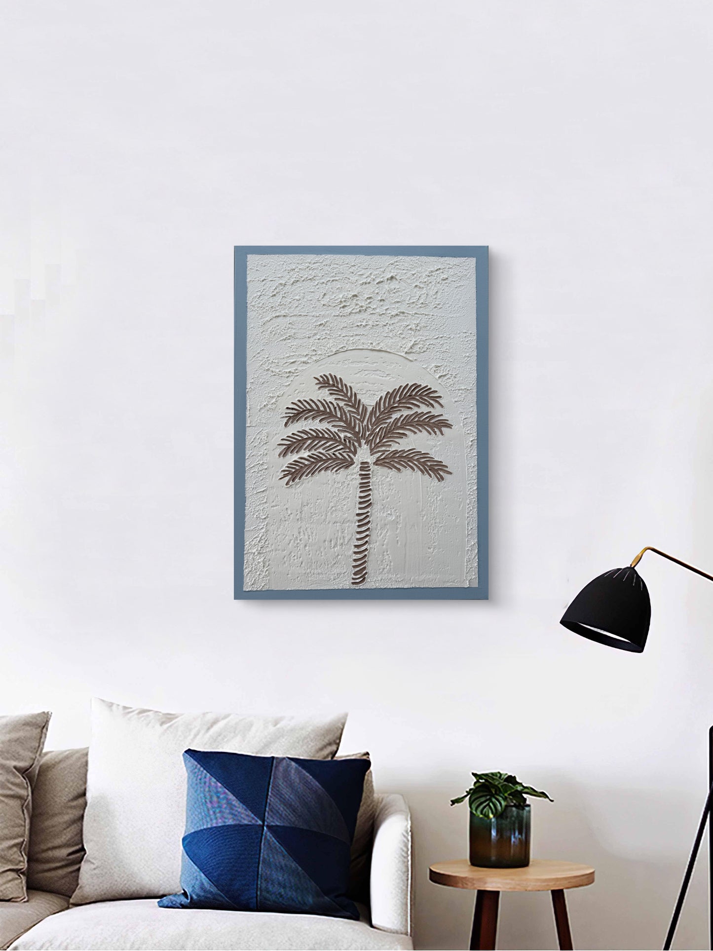 3D Strukturbild Palme im Wohnzimmer – modernes Leinwandbild Schweiz
