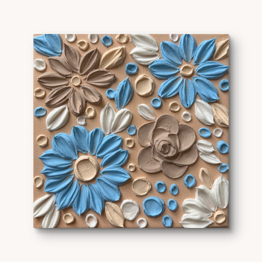 Handgefertigtes 3D Strukturbild Florales Relief auf Keilrahmen, 20x20 cm – Sandra Lilian Art Schweiz
