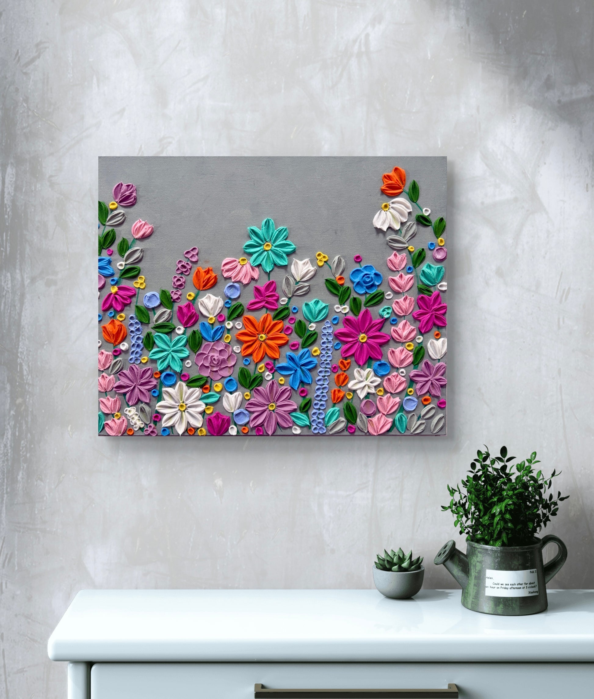 Farbengewaltige Blumenwiese Leinwandbild an der Wand – Wanddekoration handgefertigt Schweiz