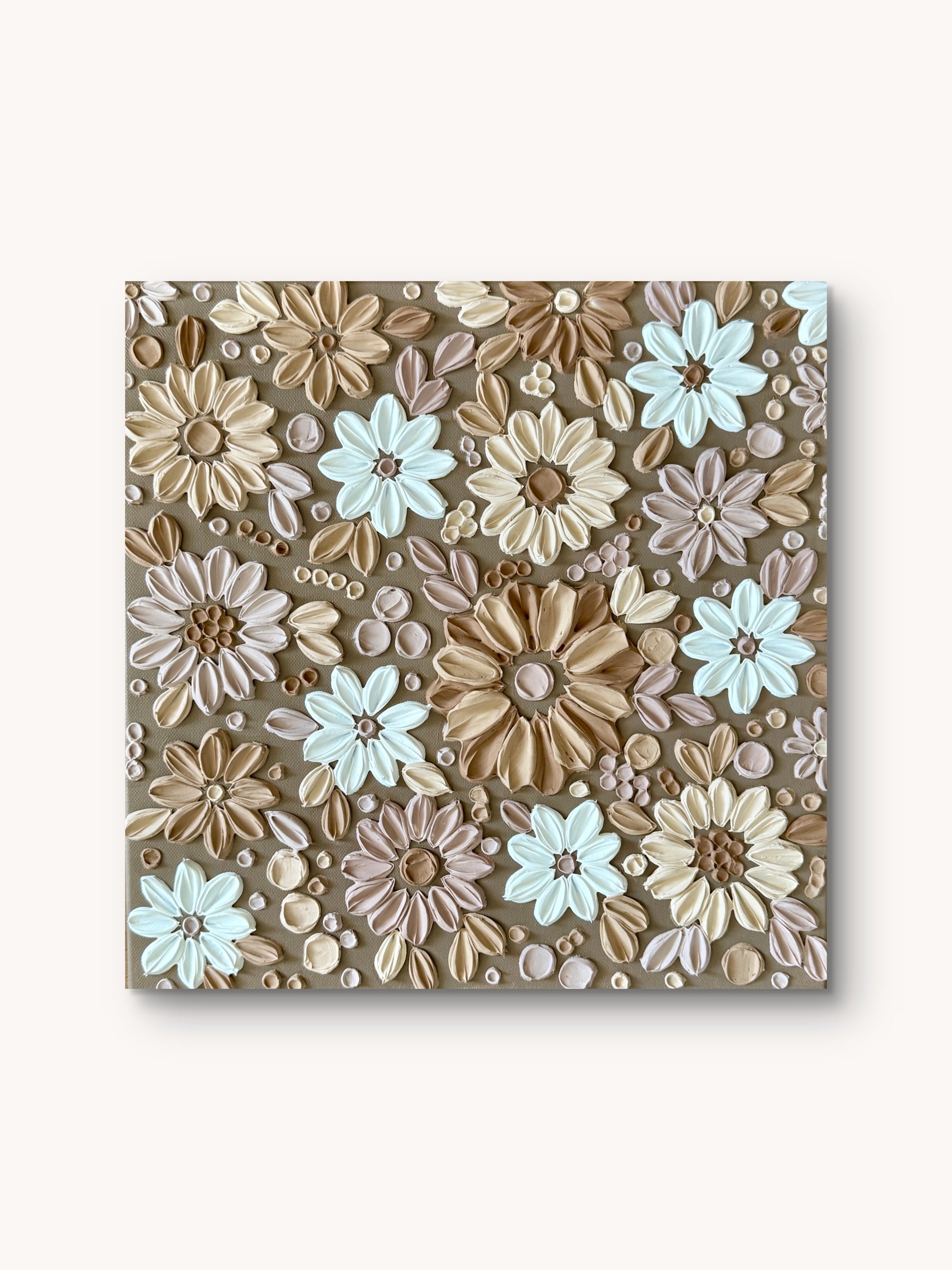 Handgefertigtes 3D Strukturbild Coffee Flowers auf Keilrahmen, 40x40 cm – Sandra Lilian Art Schweiz