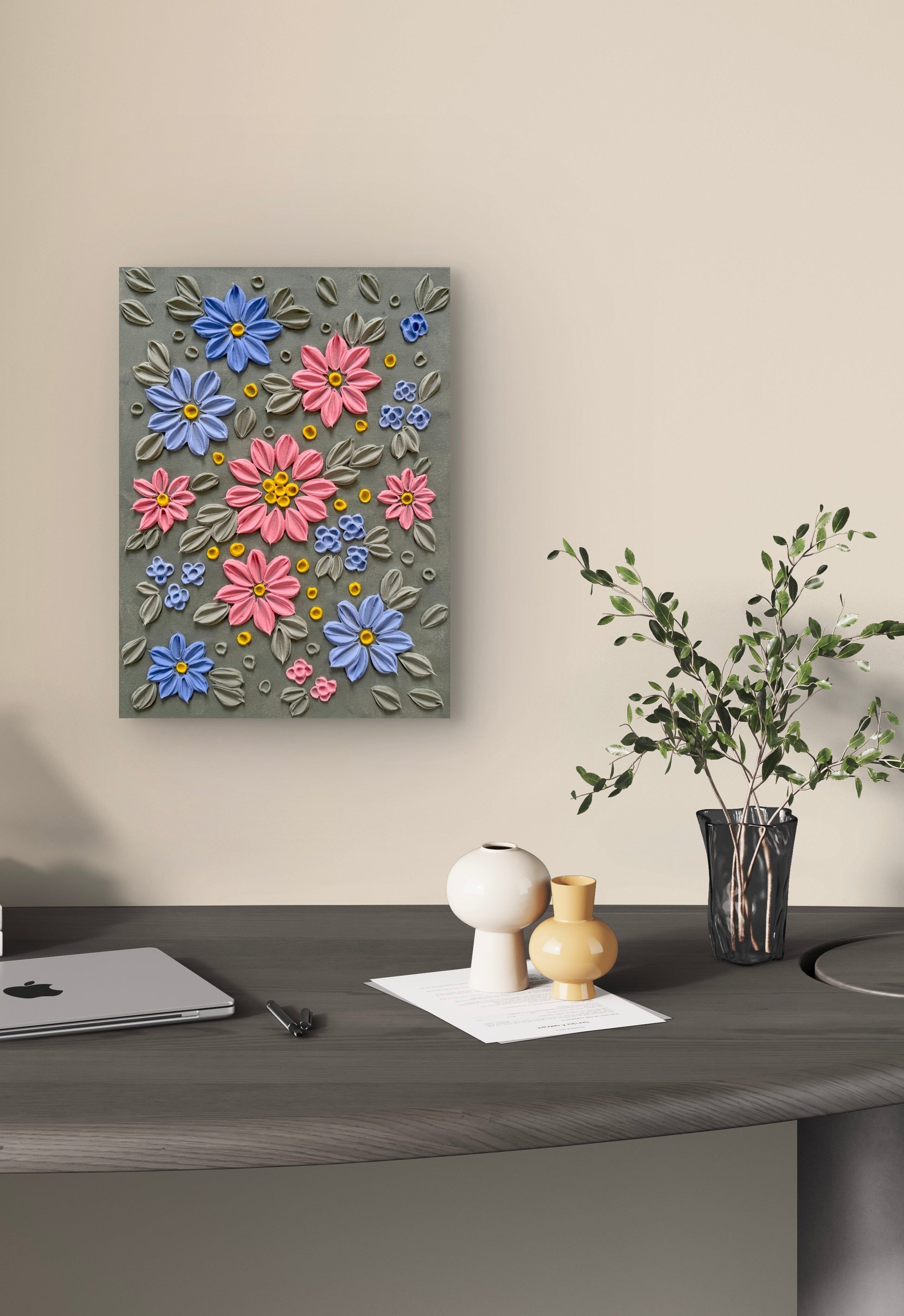 Botanisches Relief Strukturbild an der Wand – Wanddekoration handgefertigt Schweiz