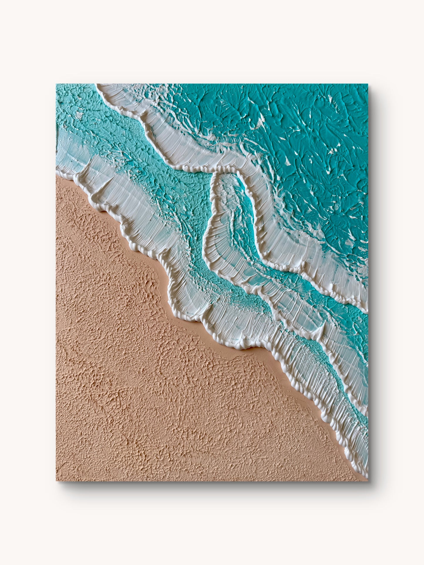 Handgefertigtes 3D Wandbild Turquoise Beachlife – Strukturkunst mit Meer & Strand Motiv, 40x50 cm, Sandra Lilian Art