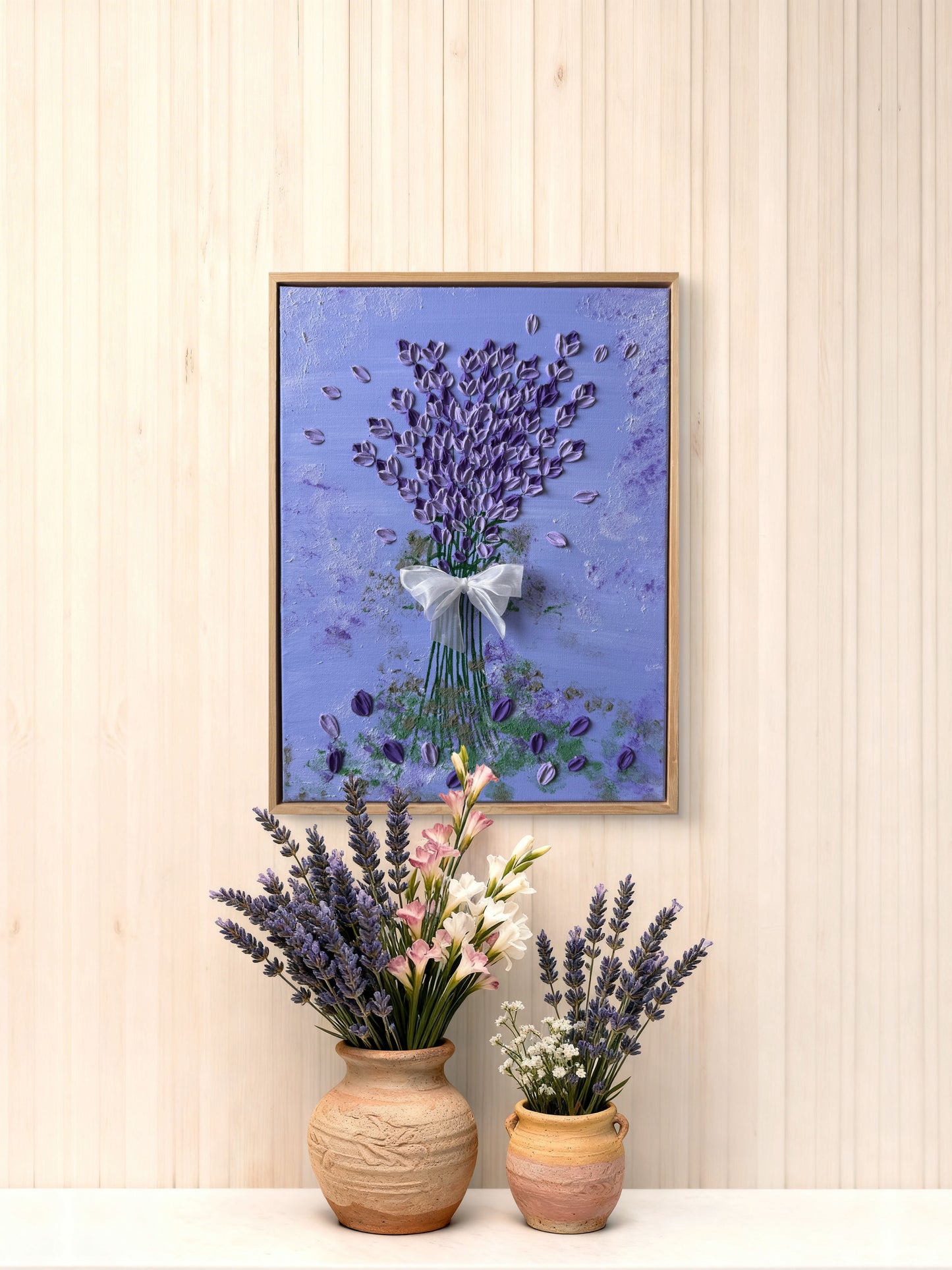 Lavender Love – florales 3D-Wandbild in Lavendelblau, dekoriert mit echten Lavendelblüten, Sandra Lilian Ar