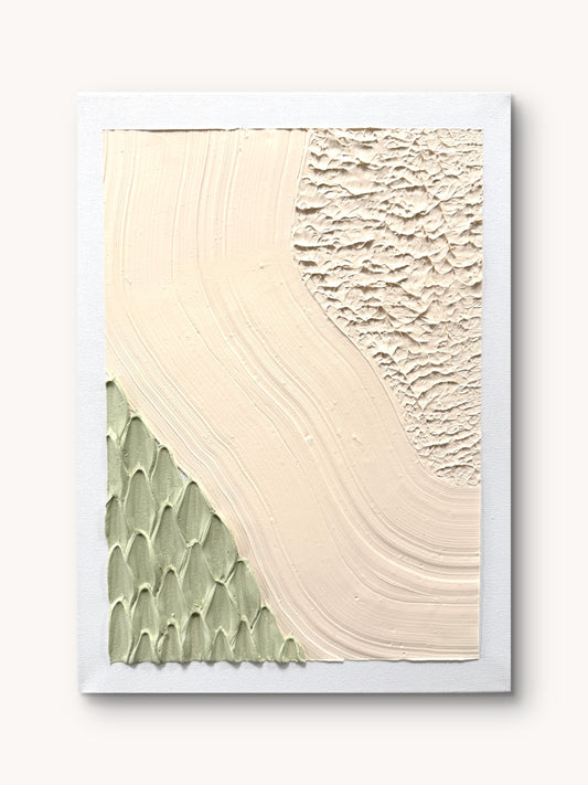 Handgefertigtes 3D Strukturbild Sage & Sand auf Keilrahmen, 30x40 cm – Sandra Lilian Art Schweiz