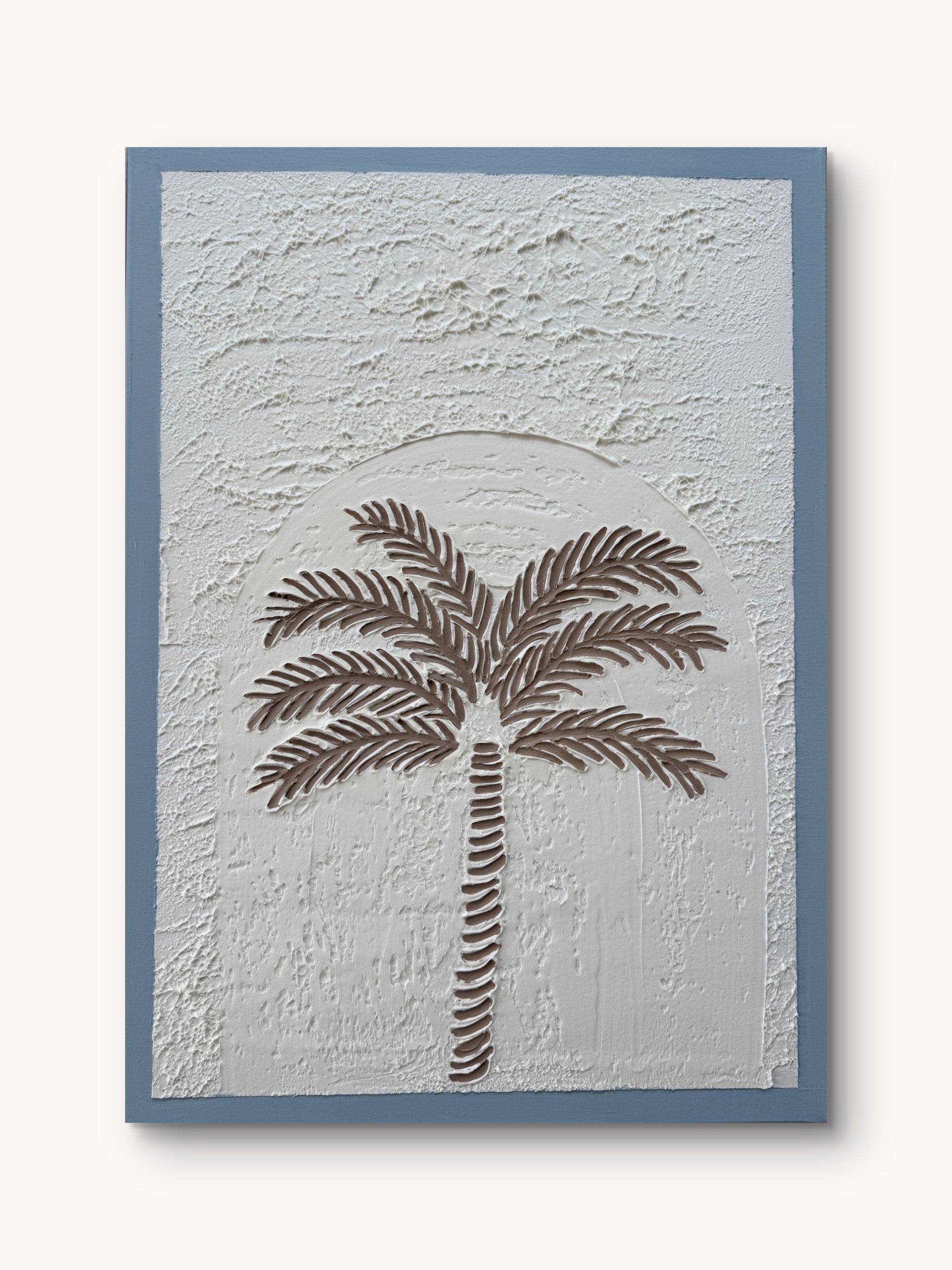 Handgefertigtes 3D Strukturbild Palme auf Keilrahmen, 50x70 cm – Sandra Lilian Art Schweiz