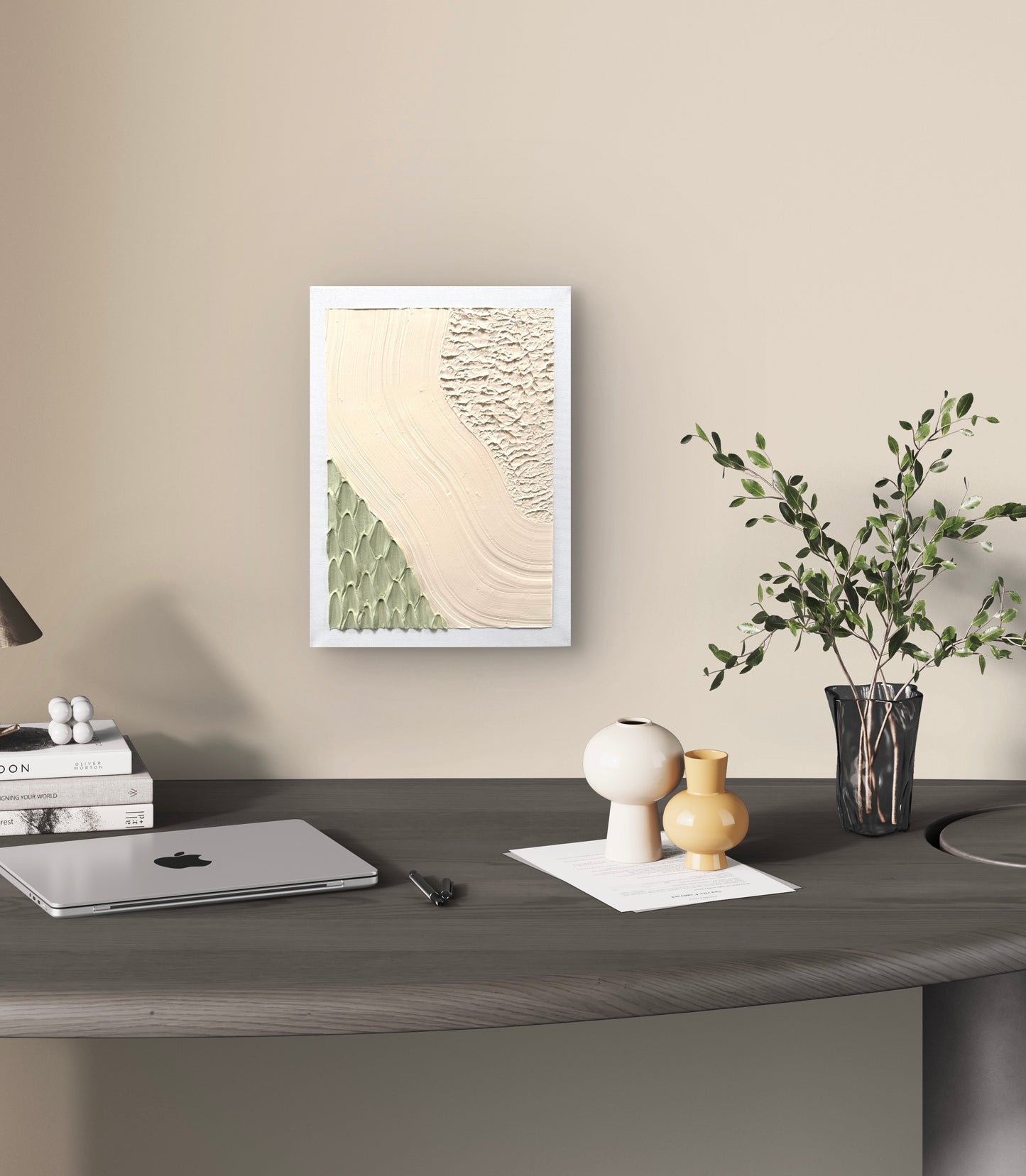 Sage & Sand Leinwandbild an der Wand – minimalistisches Wandbild handgefertigt Schweiz