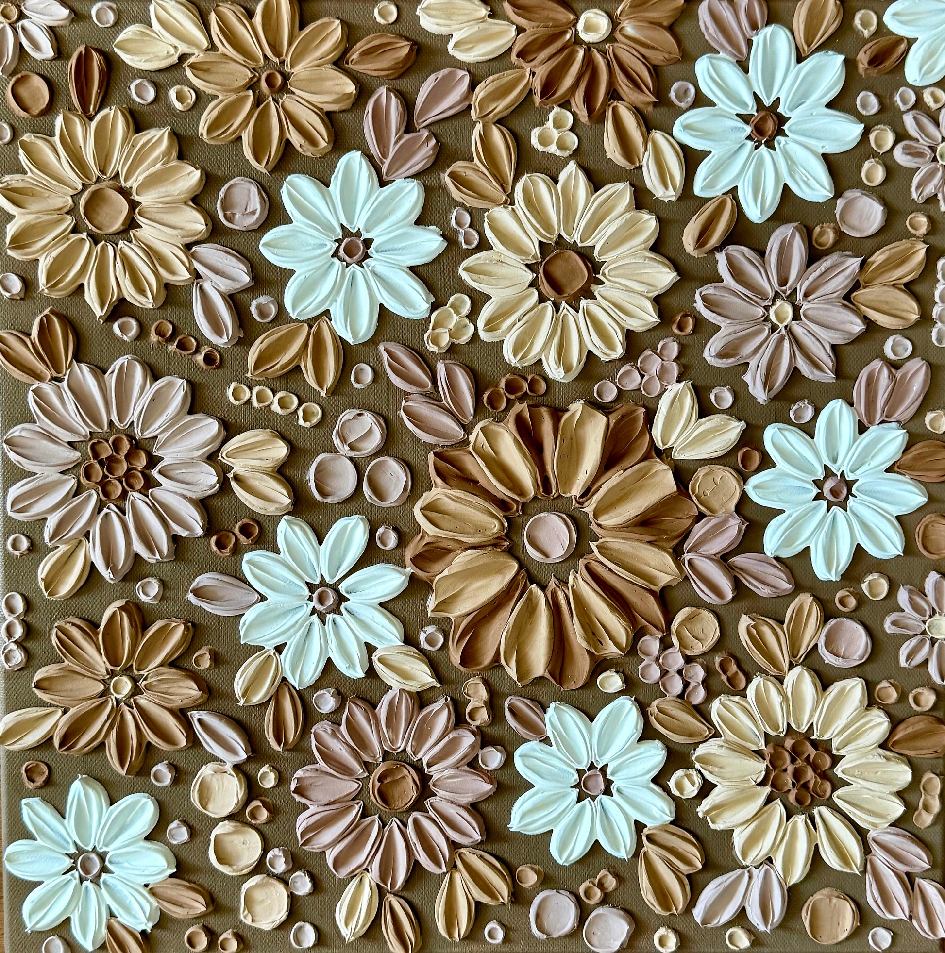 Handgefertigtes 3D Strukturbild Coffee Flowers auf Keilrahmen, 40x40 cm – Sandra Lilian Art Schweiz