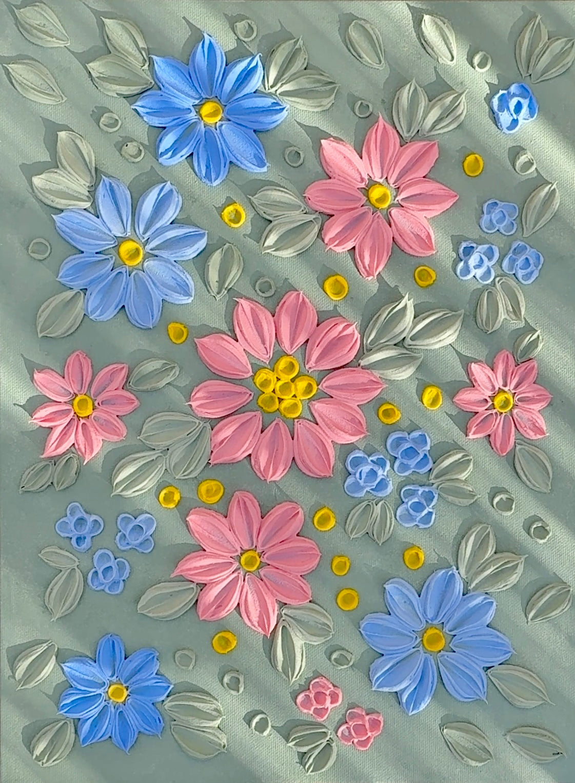 Detailaufnahme Botanisches Relief – florale Reliefkunst in Pink & Violett auf Leinwand