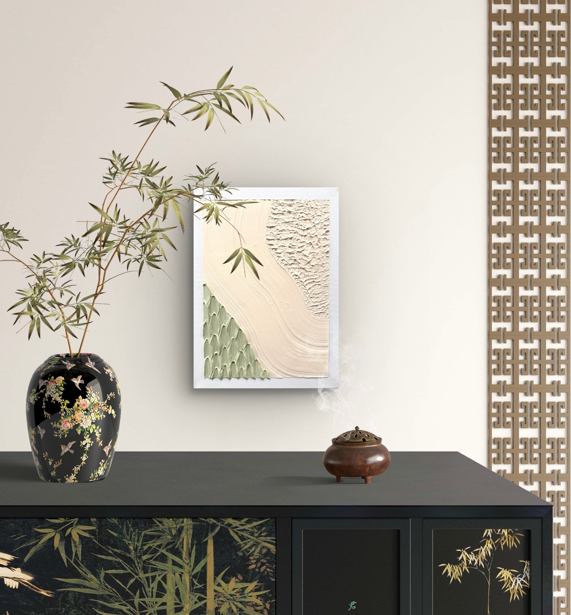Sage & Sand Leinwandbild an der Wand – minimalistisches Wandbild handgefertigt Schweiz