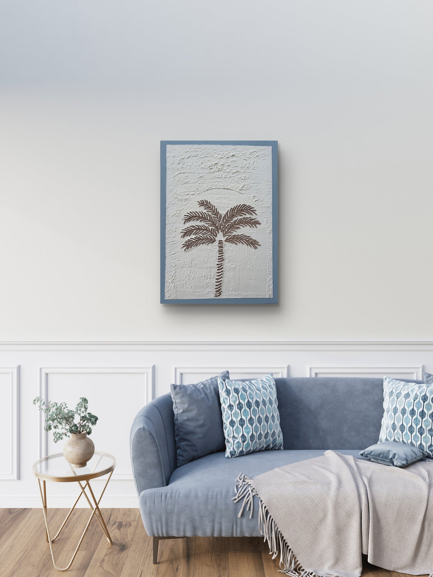 3D Strukturbild Palme im Wohnzimmer – modernes Leinwandbild Schweiz