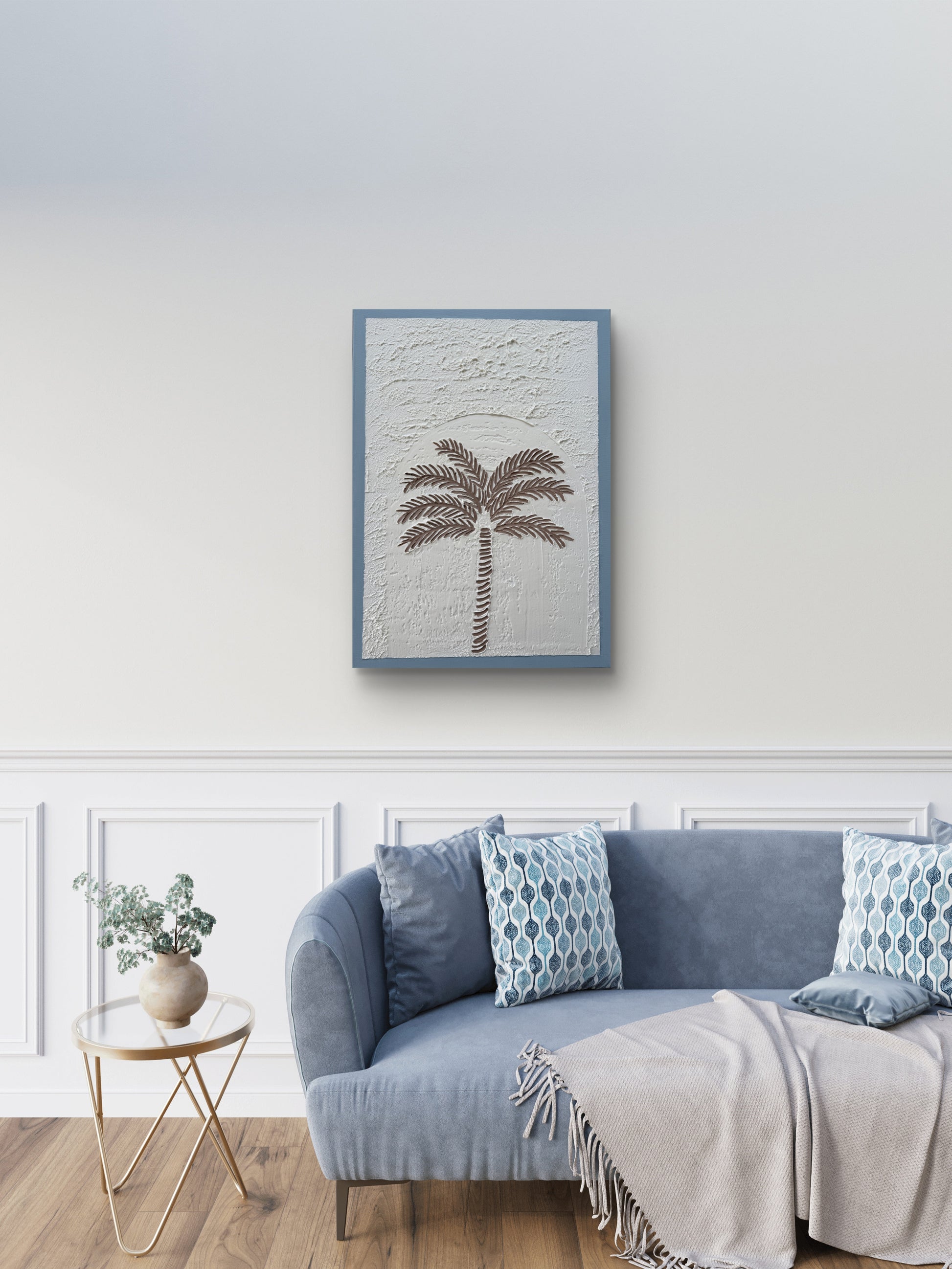 3D Strukturbild Palme im Wohnzimmer – modernes Leinwandbild Schweiz