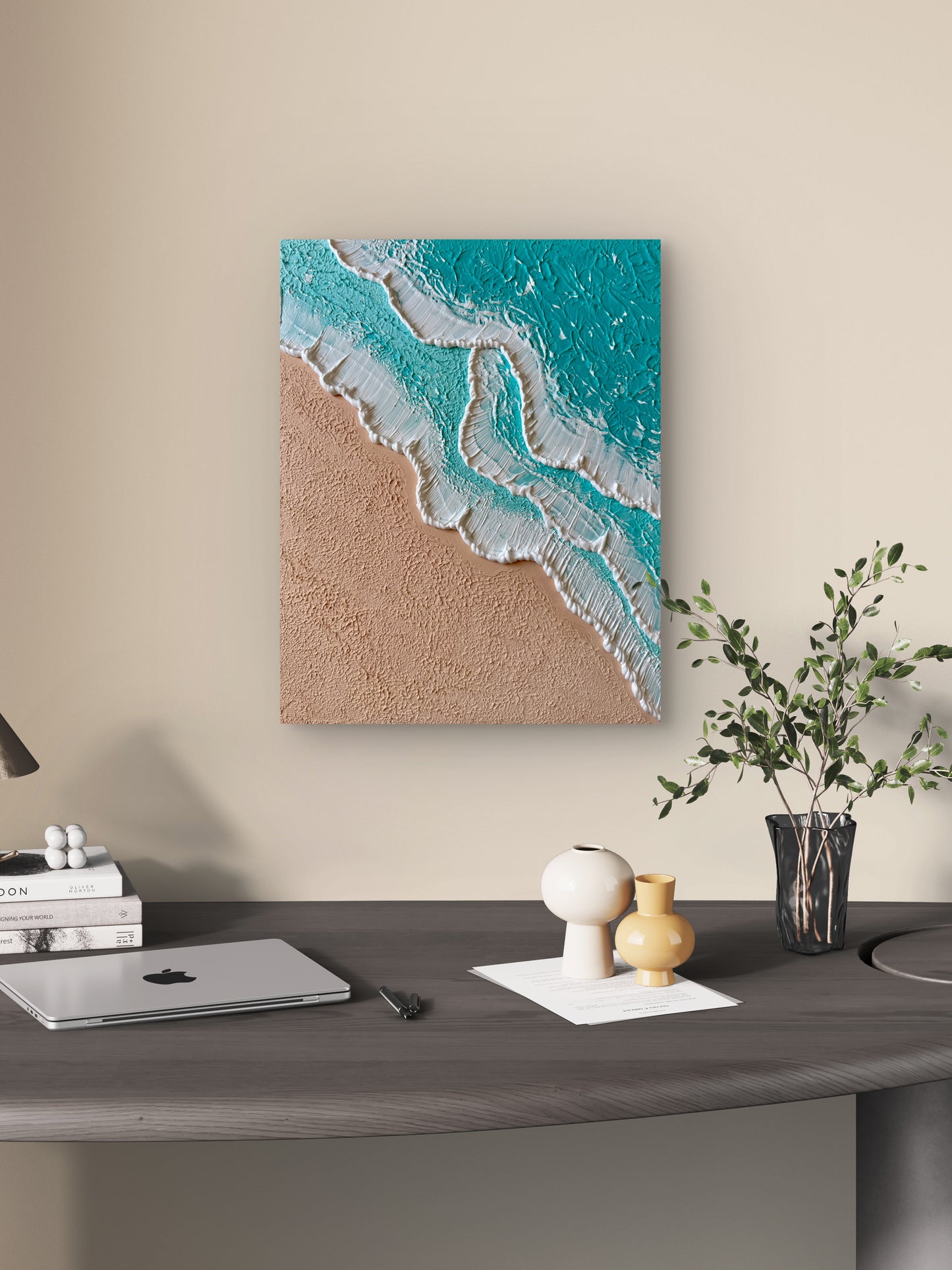 Handgefertigtes 3D Wandbild Turquoise Beachlife – Strukturkunst mit Meer & Strand Motiv, 40x50 cm, Sandra Lilian Art