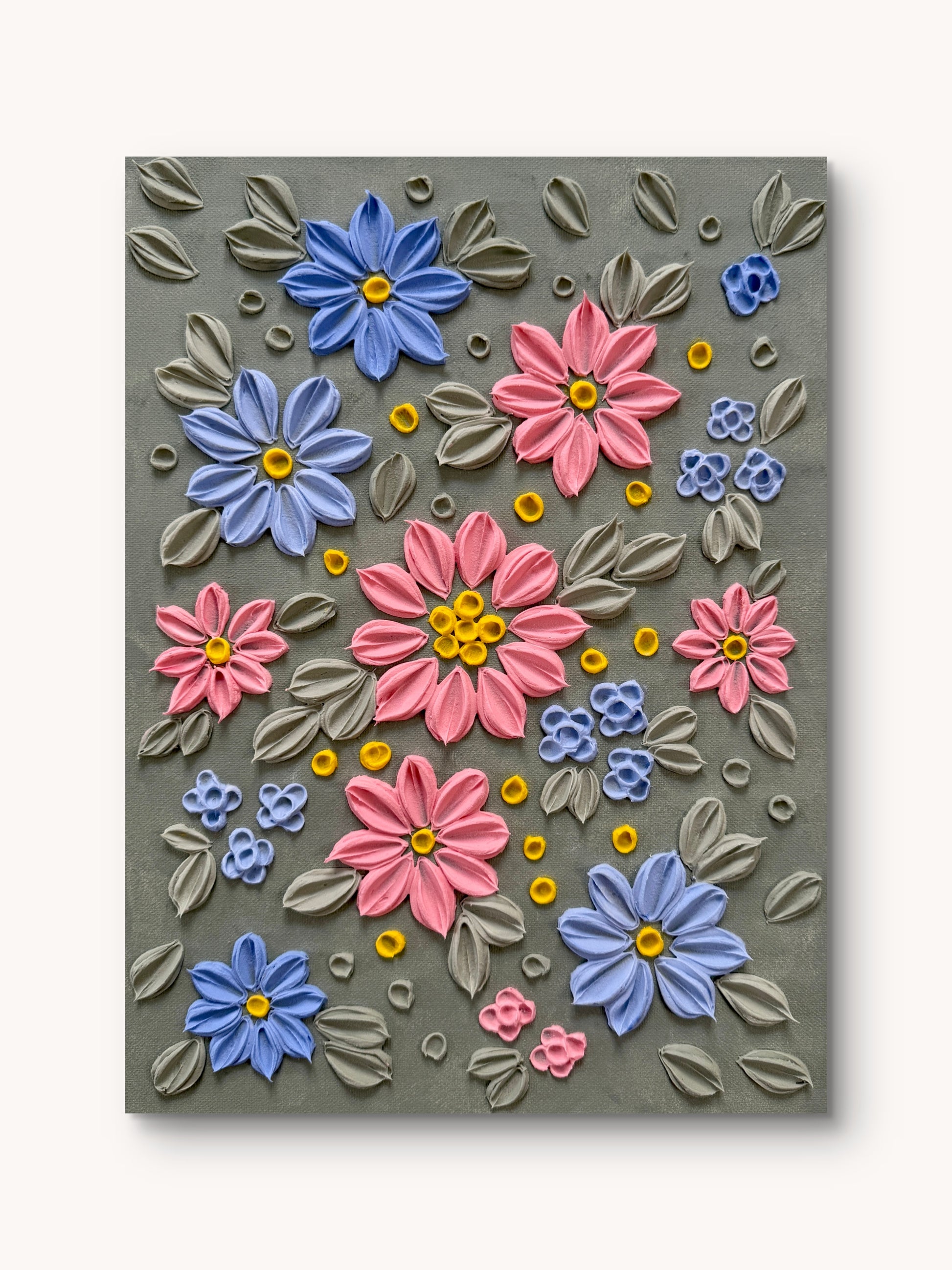 Handgefertigtes 3D Strukturbild Botanisches Relief auf Keilrahmen, 30x40 cm – Sandra Lilian Art Schweiz