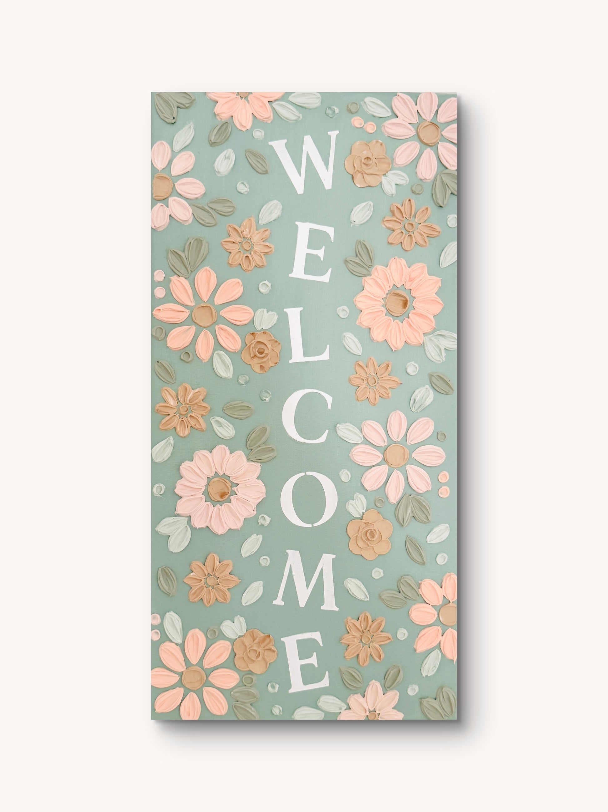 Handgefertigtes 3D Strukturbild Welcome auf Keilrahmen, 60x30 cm – Sandra Lilian Art Schweiz