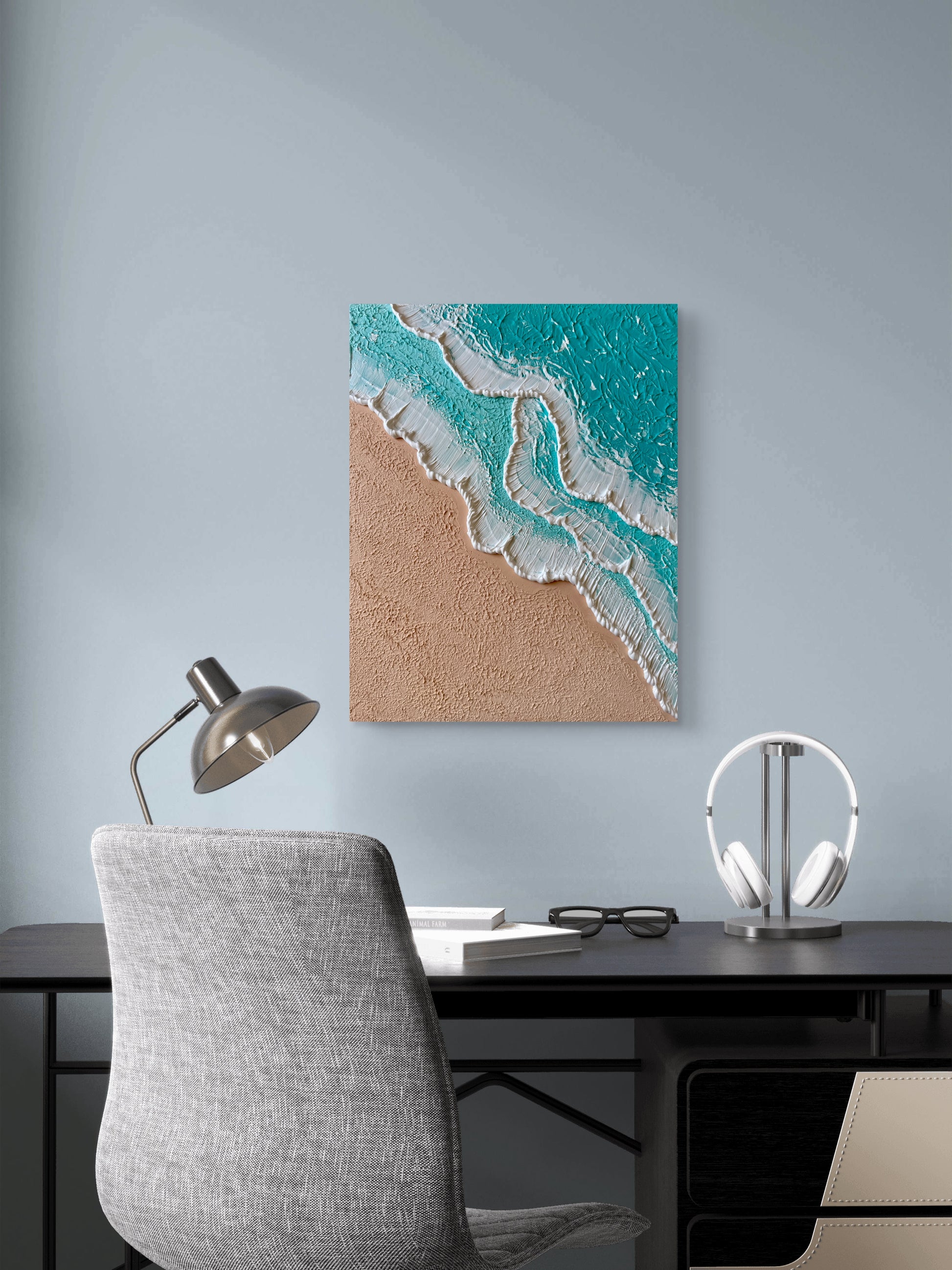 Handgefertigtes 3D Wandbild Turquoise Beachlife – Strukturkunst mit Meer & Strand Motiv, 40x50 cm, Sandra Lilian Art